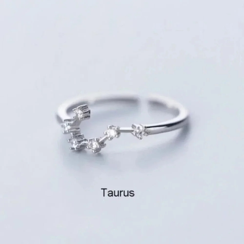 925 Sterling Silver Zodiac Resizable Ring - Taurus
